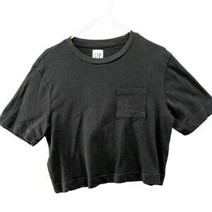 Gap Cropped T Shirt Womens XS Gray Pocket Tee Short Sleeve Relaxed Cotton Crew